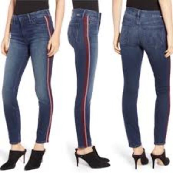 Mother Denim High Waisted Looker Jeans in Here Kitty, Kitty Glitter Racer 26 - Picture 1 of 13